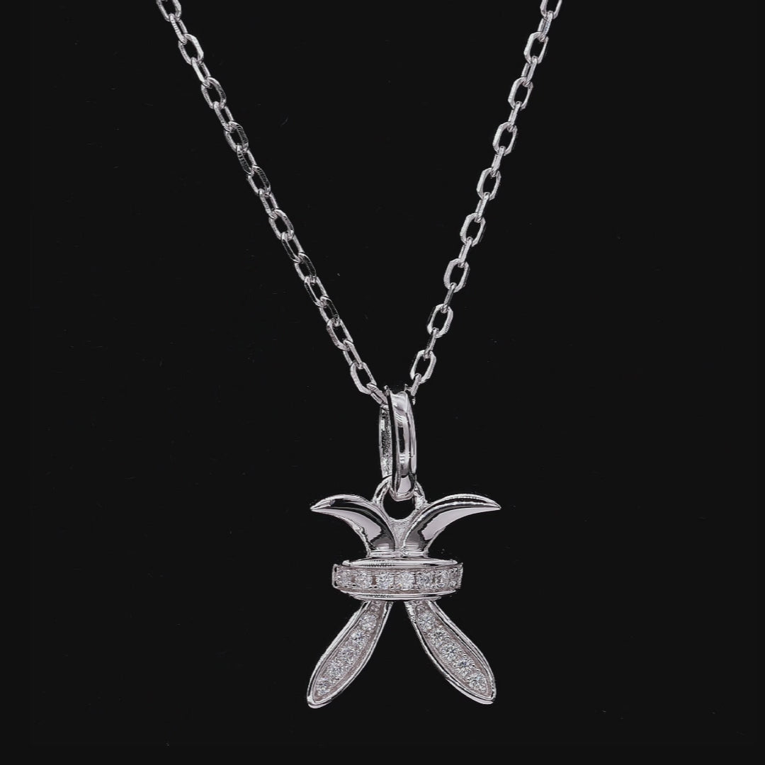 Pisces moissanite pendant necklace, white gold vermeil, starfish charm with pavé central ring