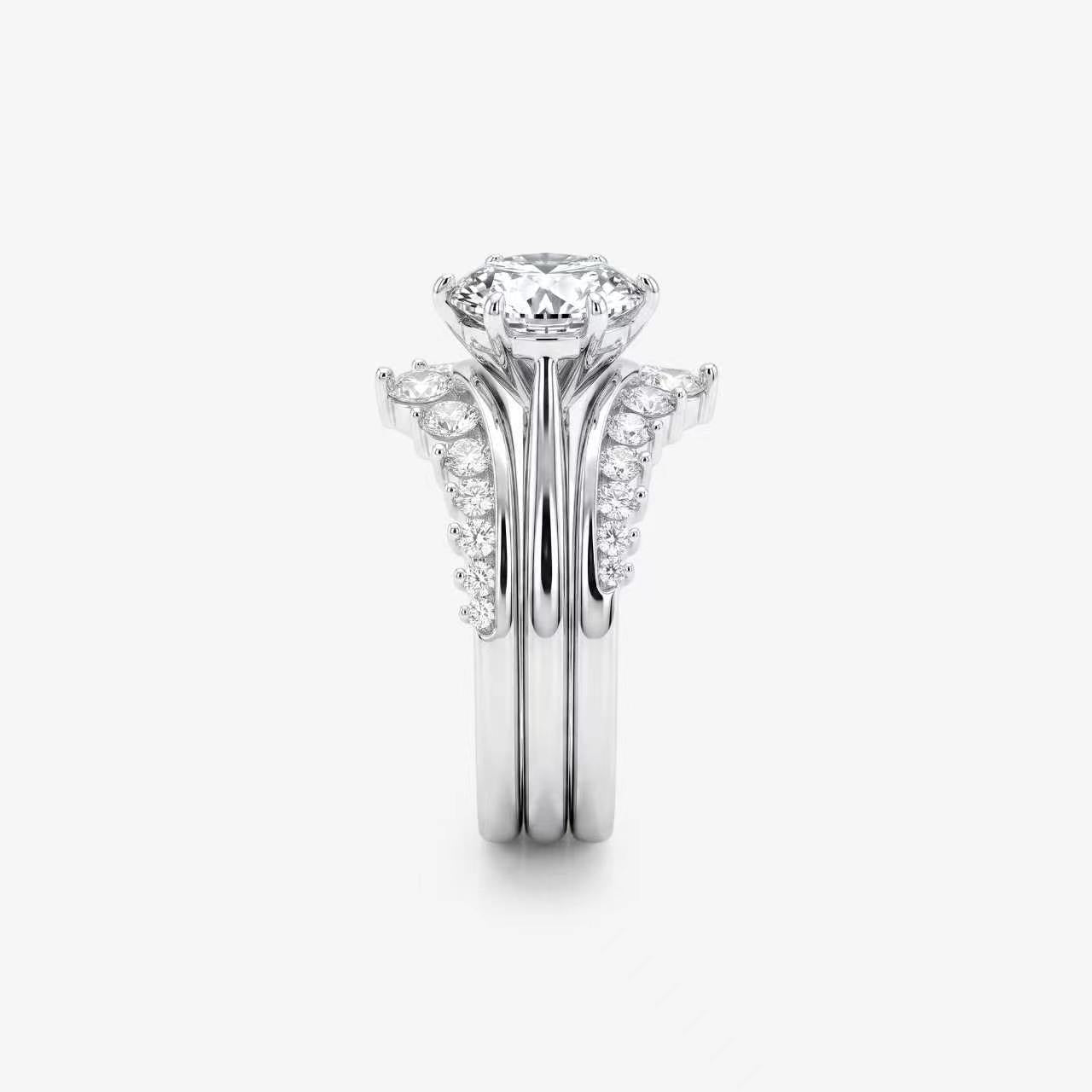 Round Moissanite Crown Bridal Ring Set
