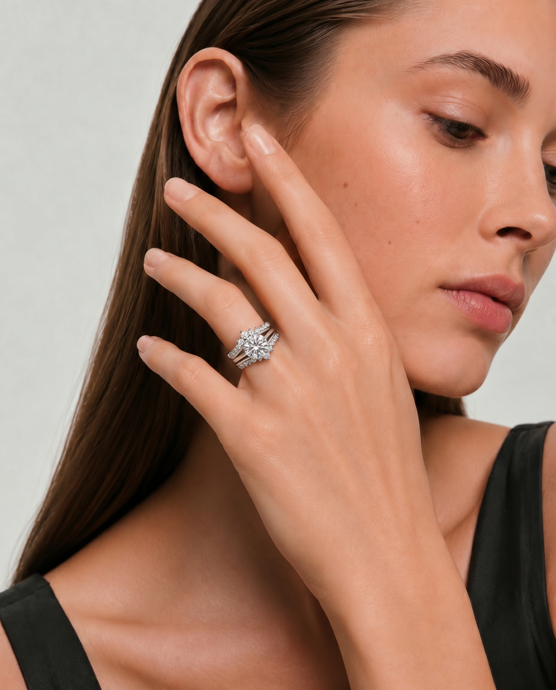 Round Moissanite Crown Bridal Ring Set
